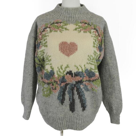 Michelle Stuart Sweaters - RARE Vintage Michelle Stuart Studio Hand Knit Wool Gray Cozy Sweater M